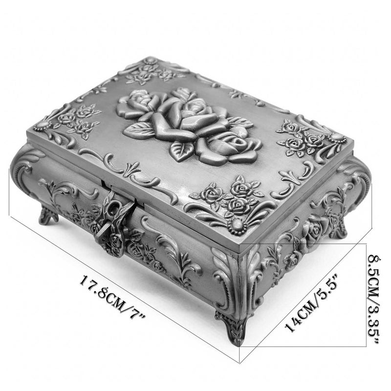 AVESON Rectangle Vintage Metal Jewelry Box Trinket Storage Organizer Gift Box Chest Ring Case with Rose Pattern for Girls Ladies Women, Large - Image 4